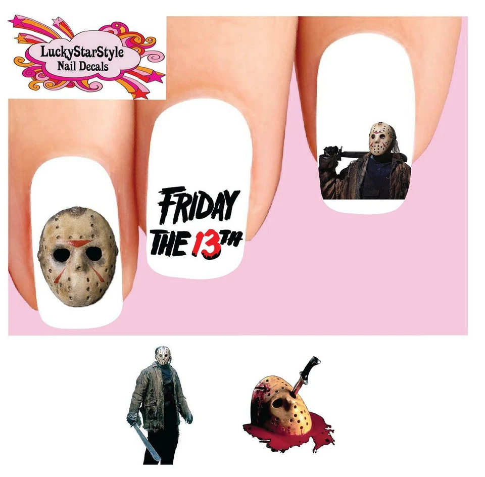 HANDMADE Waterslide Nail Decals Set of 20 - Friday the 13th Jason Voorhees Assorted