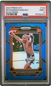 2023 Panini Prizm UFC Muhammad Mokaev Blue Prizm ROOKIE RC /175 PSA 9