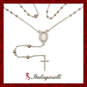 Preziosa Collana Rosario con Croce e Madonna in Argento 925 Rodiato Oro Bianco - Foto 1 di 5