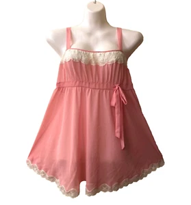 Victorias Secret Babydoll Top Medium Coquette Y2K Chiffon Pink Lace Fairy BowTie - Picture 1 of 24
