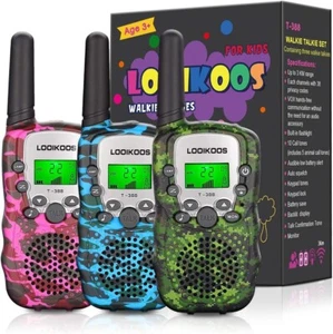 LOOIKOOS Walkie Talkies for Kids, 3 KMs Long Range Children. Camouflage 3Pack - Picture 1 of 4