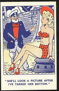Postal de cómic - Playa / Marinero de una pierna / Saucy / Traje de baño dama / Envío S182 - Imagen 1 de 1