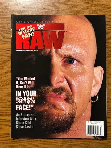 WWF RAW Magazine Sept-Oct 1997 Stone Cold Steve Austin w/ Centerfold Poster NICE Cover