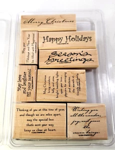 Stampin Up Seasons Greetings Christmas Wood Mounted Rubber Stamp Set Of 8 2002 - Picture 1 of 9