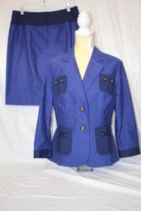 CABI Cotton Blend Two Tone Blue "Sailor" Skirt Suit, 2Pc, Womens Size 12-B134 - Picture 1 of 9
