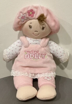 BABY GUND My First Dolly Peluche Suave 13” Muñeca Niña Rosa Pelo Marrón Usada en Excelente Condición Foto 1 de 4