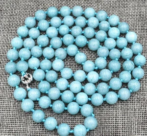 Pretty 8mm Brazil Aquamarine Round Gemstone Beaded Jewelry Necklace 36'' - Picture 1 of 6