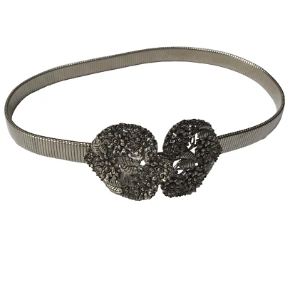 Cinturón Vintage XS Pequeño Tono Plateado Bobina Hebilla Floral Corazón Vaquera Y2K Años 90 Hada Foto 1 de 4