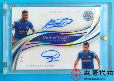 2020 Immaculate Leicester Kelechi Iheanacho Christian Fuchs Dual Auto 3/3 SSP - Image 1 of 2