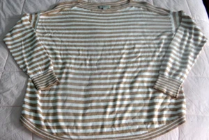 EUC LOFT WOMAN'S TAN & WHITE STRIPED LONG-SLEEVE PULLOVER SWEATER -- MEDIUM M - Picture 1 of 9