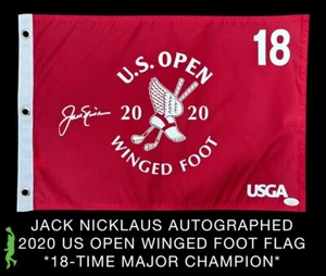 JACK NICKLAUS AUTOGRAPHED 2020 US OPEN WINGED FOOT PIN FLAG MASTERS JSA COA LOA - Picture 1 of 5