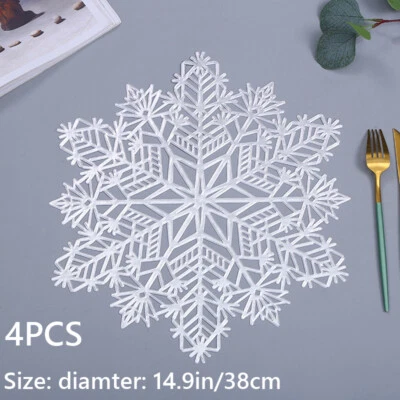 4PCS Snowflake Shape Hollowed Placemat PVC Table Mat Mug Pad Cup Plate Festival - Image 1 of 4