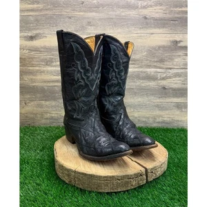 Botas ORC Men - Size 11.5D - Black Ostrich Patchwork Cowboy Boots - Picture 1 of 12