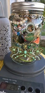 MYSTERY JEWELRY JAR~ALL GREEN COLORS & HUES THEMED~PACKED FULL~NOT JUNK WEARABLE - Picture 1 of 10