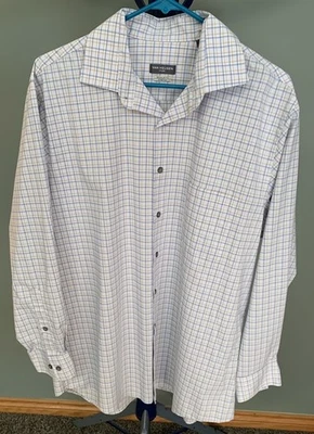 Van Heusen Flex Azul A Cuadros Abotonados Ajuste Reg Manga Larga Para Hombre 16.5 X 32/33 Foto 1 de 4