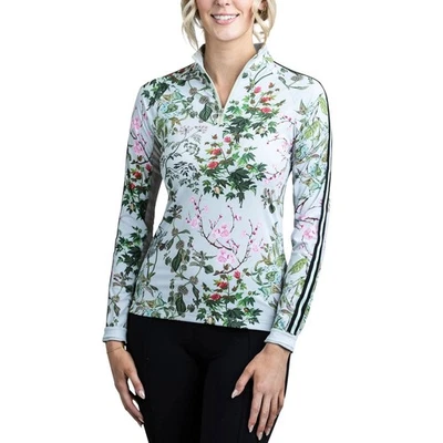 KASTEL Womens Secret Garden Floral 1/4 Zip Long Sleeve Golf Tennis Top Size 1X - Image 1 of 4
