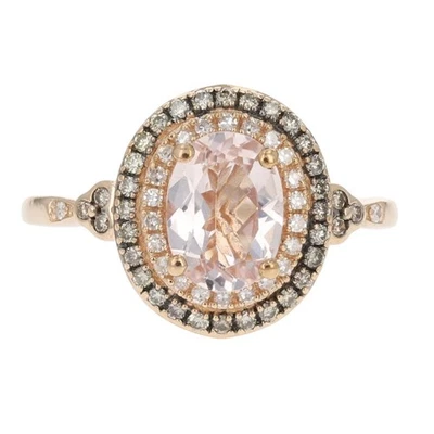 Anillo de morganita de corte ovalado de 1,25 quilates con halo de diamantes de oro rosa de 10 k talla 7 Foto 1 de 4