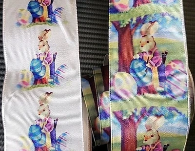 Easter Ribbon Multicolor Easter Bunnies 2"  Wide Wired Edge 2 Rolls 6 YARDS - Image 1 of 4