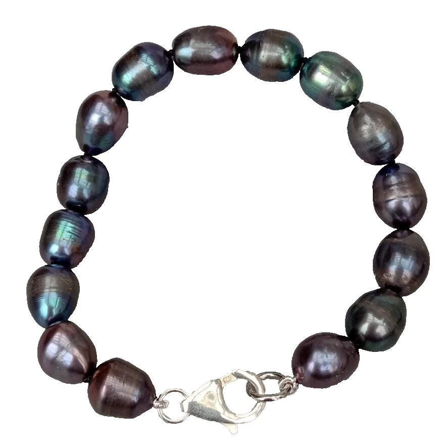 Brazalete noble de perlas negras de Tahití genuinas 925 de 7,5-8 pulgadas AAA+ 9-12 mm Foto 1 de 3