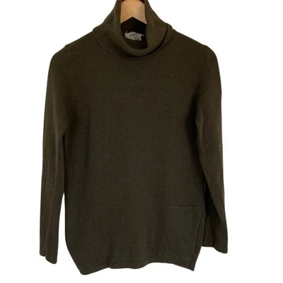 Suéter de cuello alto de cachemir verde oliva para mujer Calvin Klein talla M bolsillos Foto 1 de 4