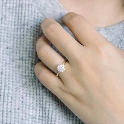 1CT Round Diamond Lab Grown/CVD Diamond Daily Wear Gift Ring 925 Silver - Image 1 of 4