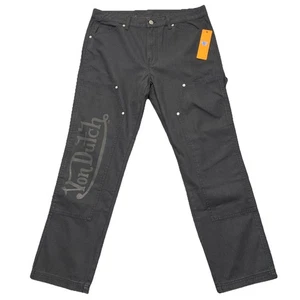 Pantalones de mezclilla Von Dutch para hombre talla 34x30 parche doble rodilla gráfico 100 % algodón negro - Imagen 1 de 11