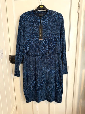 Phase Eight Dress Pinna Print Jersey Black & Blue Stretchy Size 18 - Image 1 of 4