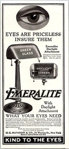 PRINT AD 1920 Emeralite Desk Lamp Green Glass Daylight Attachment SMALL 3 x 6.5 - Picture 1 of 3