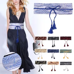 Japanese Tassel Embroidery Waistband Kimono Belt Corset Printed Sash Tie Wide - Picture 1 of 38