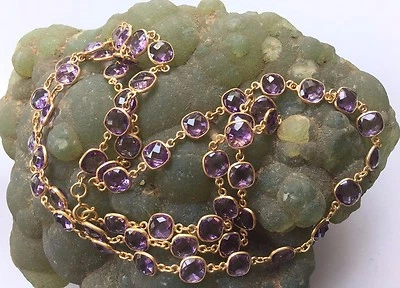 Precioso collar de joyería de cadena de amatista delicada de plata de ley 925 maciza Foto 1 de 4