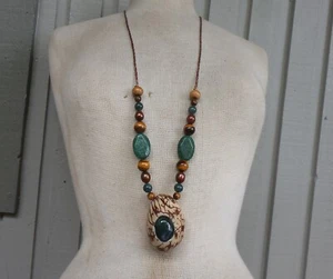 Tagua Secret Pipe Necklace w/ Moss Agate Inlay Aventurine Tiger's Eye Adjustable - Picture 1 of 13