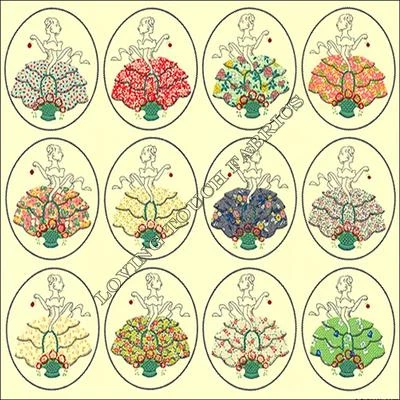 12 DAMAS BLUE HILL "LADY GRACE" DAMAS EN VESTIDOS PANEL TELA ALGODÓN 35" X 44" Foto 1 de 4