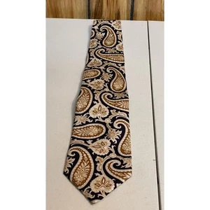 Ermenegildo Zegna 100% silk tie gold paisley navy blue - Picture 1 of 5