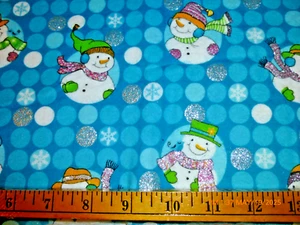 Snowmen in Circles, Glittery Blue Teal FLANNEL 2015 Fabric Traditions 4-3/4 yd - Picture 1 of 3