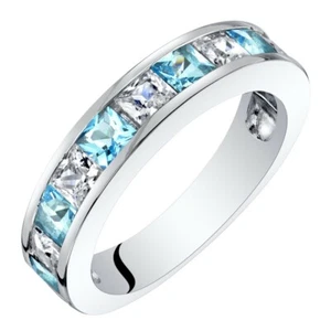 Anillo de boda de media eternidad topacio azul suizo corte princesa 1 quit - Imagen 1 de 3