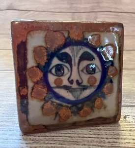 Vintage Mexiko Volkskunst Keramik Windlicht Halter Sonne Mond Gesicht 2,25x2,25" - Bild 1 von 8