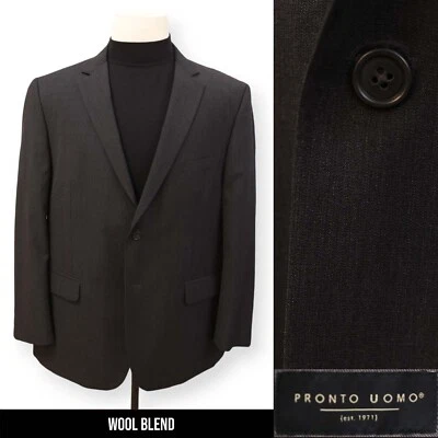 PRONTO UOMO Hombre Abrigo Deportivo Lana Gris Carbón Sólido Traje Chaqueta Blazer 48 R Foto 1 de 4