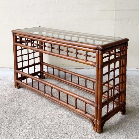 Boho Chic Bamboo Rattan Console Table Cover