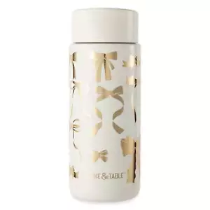Insulated Stainless Steel Coffee Tumbler, 22oz Travel Mug, Cream & Gold Bows - Picture 1 of 10