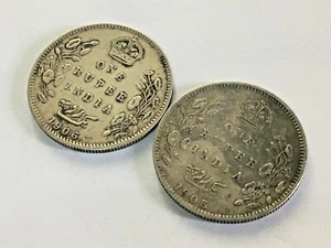 Vecchia moneta d'argento rara vintage Edoardo VII re e imperatore una rupia India 1905,1906 - Foto 1 di 4
