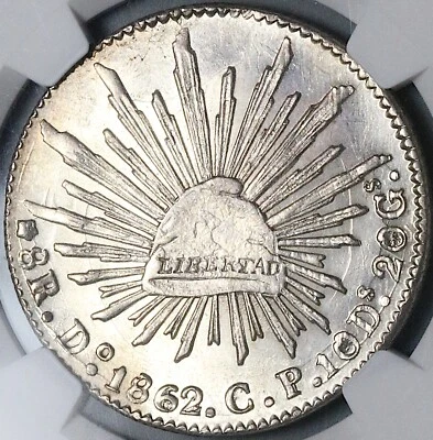 1862/1-Do NGC MS 62 Mexico 8 Reales Durango Mint State Silver Coin (24050701C) - Image 1 of 4