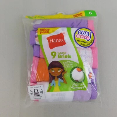 9 Pair Hanes Girls Tagless Cotton Brief Panties - Size 6, Multi-Color #4666 - Image 1 of 4