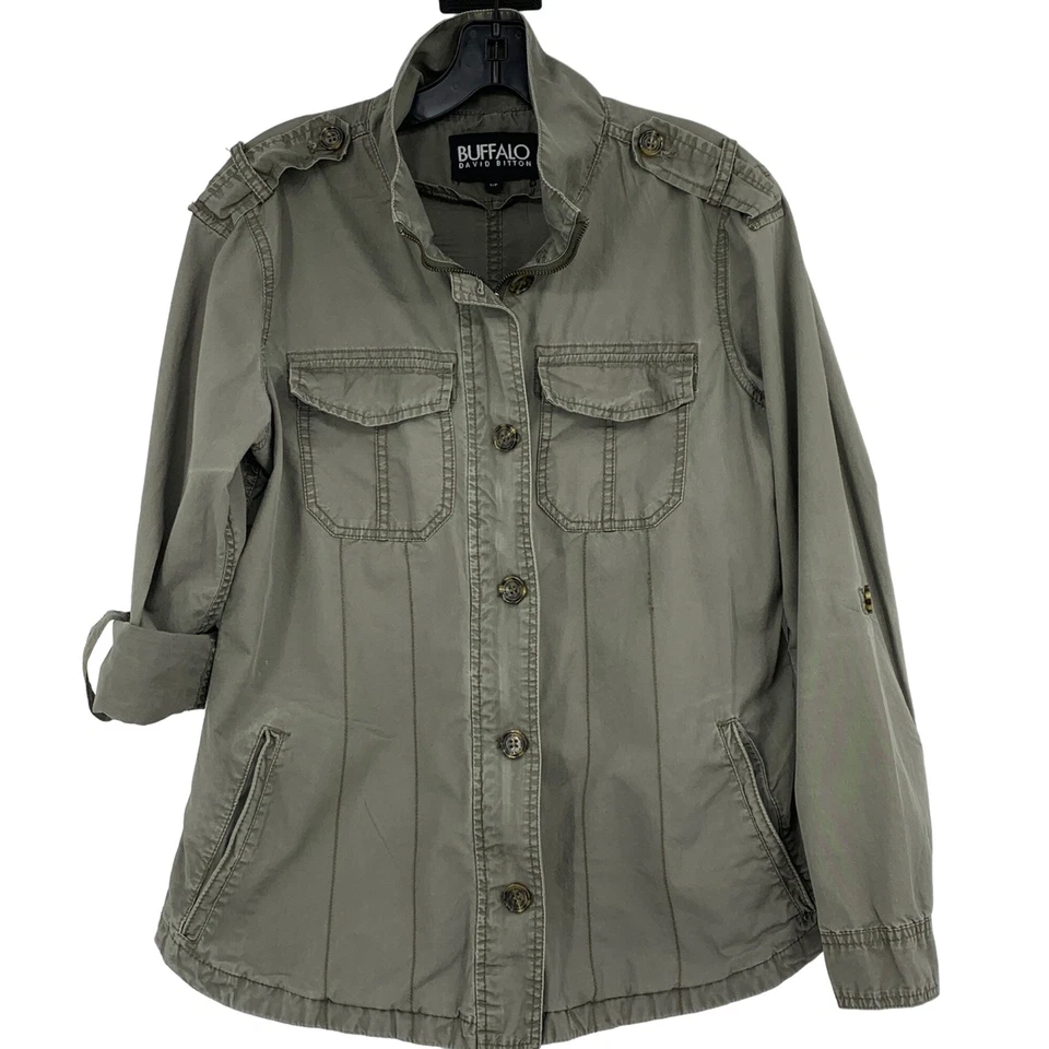 Chaqueta militar ligera pequeña verde militar Buffalo David Bitton para mujer 2405 Foto 1 de 4