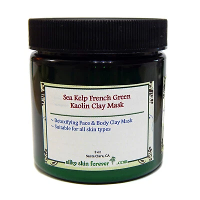 Sea Kelp Kaolin French Green Clay Facial Body Detoxify Mask+Brush Detox Masque - Image 1 of 2