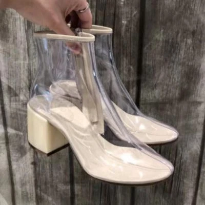 Женщин высокий блок каблук молнии круглый носок прозрачный ботильоны сандалии обувь США SZ - Изображение 1 из 4