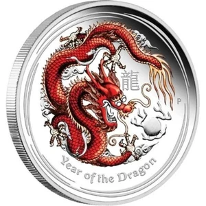 2012 Australia 1oz Year of the Dragon Proof Coloured Edition Silver Coin - Picture 1 of 3