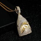 New Luxury Gold Color Ice Out Shark Mouth CZ Pendant Necklace 20" Chain Unisex
