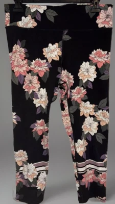 Marc New York Performance Yoga Leggings Black Pink Floral Mid Rise Cropped Sze M - Image 1 of 4