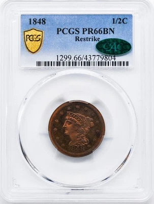 1848 BRAIDED HAIR 1/2C PCGS PR 66 RB - Image 1 of 4