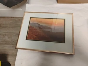Impresión enmarcada/Puesta de sol, árboles, escena de montañas/tiene firma ilegible/... - Imagen 1 de 10